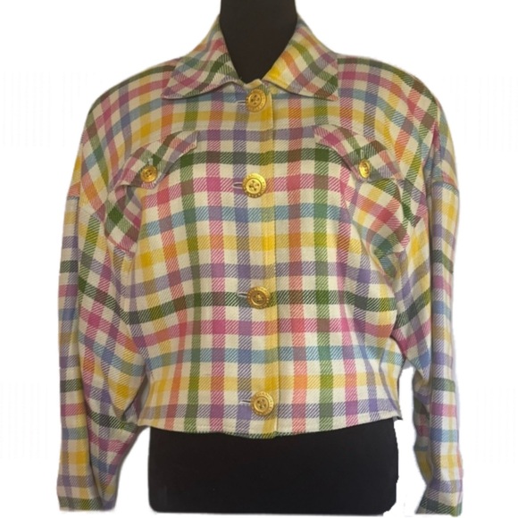 Vintage NWOT Emanuel Ungaro Yellow and Pink Cropped Blazer - Picture 1 of 6